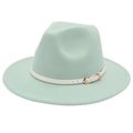 Mint green wide brim fedora hat with white leather band and gold buckle detail - M (56-58cm) / Mint Green (White Belt)