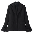 Dettaglio del polsino del blazer nero con finiture in piuma e trama in tessuto opaco - S / Top Nero