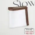Detail of 22x22cm white silk pocket square with elegant brown contrast hem edges - White with Coffee Edge