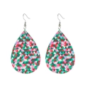 Detail of teardrop earrings with colorful geometric triangle patterns and silver hooks - Colorful Geometric Triangles