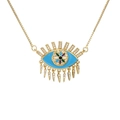 Collana occhio del diavolo oro con smalto blu floreale e cristalli pavé su catena box - Malocchio Floreale in Smalto Blu