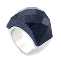 Titanium steel ring featuring a large faceted dark blue sparkling aventurine stone - US 7 / Dark Blue (KR41677-K)