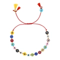 Rotes geflochtenes Evil-Eye-Armband mit bunten Perlen und Quasten, verstellbar - Bunte Quasten Augenperlen
