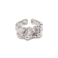 Minimalist silver lava style stainless steel open ring with irregular wrinkled texture - Silver Lava Irregular Open Ring (TR4051-S)