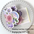 3D Aquarell Blumen Glückwunschkarte mit rosa Rosen und Best Wishes Goldfolienprägung - Lila 3D-Bouquet-Karte