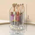 Rotating makeup brush holder in clear acrylic with gold trim and 17x11cm dimensions - Gold Stamping Style / Clear
