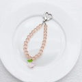 Bijou de téléphone en perles roses avec pendentif pêche et clip en forme de cœur - Pendentif Pêche