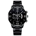 Men's business watch in black stainless steel with Roman numerals and date window - Black Strap Black Dial Silver Hands