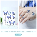 Blue glitter butterfly temporary tattoo set FG-033 for hands and festive makeup - Blue Glitter Butterfly (FG-033)