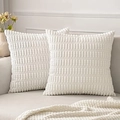 Close-up of white corduroy pillow covers with soft square texture on a modern sofa - 45*45cm (Pillow Not Included) / White