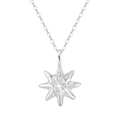 Silver S925 sterling silver necklace with textured starburst pendant on fine chain - Textured Star Necklace / Platinum Plated
