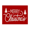 Red Christmas placemat featuring white Merry Christmas text and festive tree pattern - Regular Linen Style / Red Background White Merry Christmas