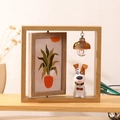 Rotating 6-inch wooden picture frame with vintage lamp and cartoon pet dog sculpture - Double Sided Vertical - Little Dog