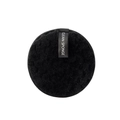Round black microfiber cleansing puff with white Clean Sponge strap for makeup removal - 8cm / Black