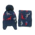 Conjunto de gorro y bufanda de punto azul marino para niños con diseño de dinosaurio - Azul
