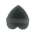 Black heart-shaped flocked powder puff with elastic strap on white background - Black