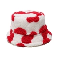 Detalle del sombrero de pescador de felpa con estampado de vaca rojo y blanco de borreguito - M (56-58cm) / Rojo