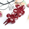 Glossy burgundy U-shaped hair clip with double flower design for women hair styling - Wine Red LM