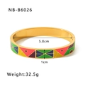 Macro view of 18k gold plated enamel bangle featuring colorful geometric patterns - Green Red Geometric (NB-B6026)
