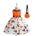 Girl's Halloween pumpkin witch dress set with orange bodice and matching small handbag - 110cm / AWS025-Orange (With Bag)