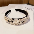 Baroque black headband featuring elegant white shells and small pearls for women - Style M (Black Pearl Shell Cluster)