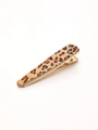Leopard print genuine leather hair clip with a golden metal base in a minimalist style - Classic Leopard