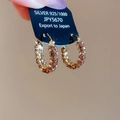 Close-up of 925 silver hoop earrings featuring champagne sparkling zircon stones - Pave Rhinestone Style / Ear Clip Gold Brown