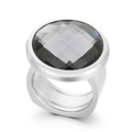 Chunky silver titanium ring featuring a large round smoked grey crystal gemstone - US 6 / Silver Grey Stone Style (KR107540-K)