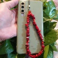 Cinturino per telefono in stile etnico con pietre rosse irregolari e cordino nero resistente - Stile Pietra Frantumata Rossa Irregolare (款三)