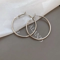 Minimalist silver geometric round hoop earrings with a high-gloss metallic finish - Round Large Metal Silver Post Earrings (43#) / Silver 4cm / Silver