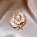Elegant gold butterfly flower brooch with white petals and a center pearl on silk - 466# Camellia
