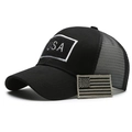 Cappello tattico nero con rete posteriore e toppa in velcro rimovibile bandiera U.S.A. - Nero con ricamo bianco