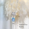 18k gold plated necklace with blue border pink rectangle stone and zircon pendant - Silver - Pink Rectangle Enamel