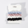 Set of four elastic scrunchies in blue, pink, white, and black colors on a display card - 4PCS Blue & Black Gold Thread Scrunchies