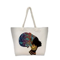 Grand sac cabas en coton blanc cassé avec imprimé africain et anses en corde - Femme Ethnique de Profil (jiayingstb47)
