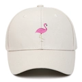 Casquette de baseball en coton beige avec broderie flamant rose et design classique - Blanc Cassé