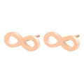 Macro shot of minimalist rose gold infinity stud earrings with a polished mirror finish - Infinity / Rose Gold