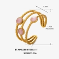 Goldfarbener 3-lagiger Wellenring aus Edelstahl mit drei rosa Steinen und offener Form - Rund Rosa