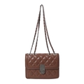Brown quilted chain shoulder bag with silver metal lock on a clean white background - Brown