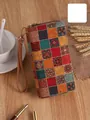 Bohemian cork wallet with colorful mandala pattern and detachable wrist strap - Long Double Zipper Style E