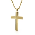 Unisex gouden roestvrijstalen cilinder kruis hanger ketting met gedraaide touwketting op wit - Gouden Kruis Hanger (KP93908-KFC)