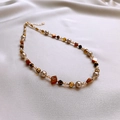 Collier rétro oeil de tigre avec pendentif rond et perles brunes sur soie - Collier de Perles Mixtes de Couleur Contrastée