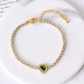 Gold tennis bracelet with sparkling green heart-shaped zircon and lobster clasp - Green Zircon Heart