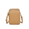 Khaki crossbody canvas phone bag with multi-layer zippers and adjustable PU strap - Khaki