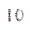 Rainbow cubic zirconia hoop earrings featuring multi-color stones in a silver setting - Silver / Multicolor Zirconia