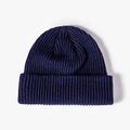 Classic dark blue knitted beanie for men and women with chunky ribbed cuff design - One Size / Navy Blue