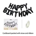 16-inch black HAPPY BIRTHDAY foil balloon set with ribbon and straw for party decor - Black Happy Birthday
