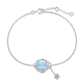 Elegant S925 sterling silver star and moon bracelet with translucent light blue stone - 925 Silver / Silver (DM150006-S-W-WH)