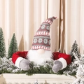 Gnomo di Natale decorativo con corpo rosso e cappello a maglia grigio-rosso-bianco per albero - Bambola Grande Con Braccia Rosse