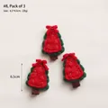 Set of three green felt Christmas tree ornaments with red bows and gold stitching details - No.8 Pack of 3-Bow Christmas Tree